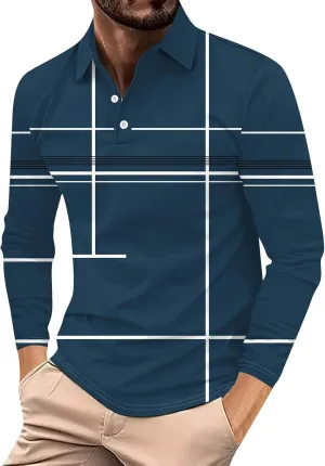 Mens Shirts for Button Trendy Graphic Slim Fashion Lapel Casual Long Sleeve Polo T Shirts