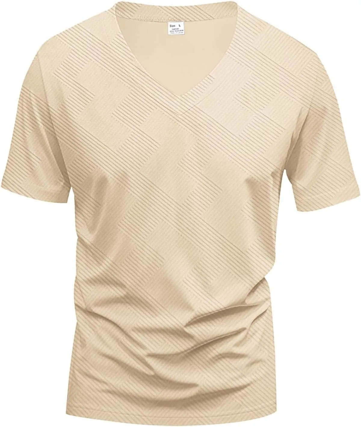 Men's Solid Fitness Sports Tshirt Textured Cotton Short Sleeve Summer V Neck Athletic Shirt Lightweight Basic Shirts