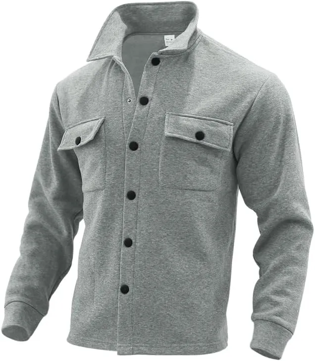 Men's Winter Trench Jacket Loose Fit Wool Blend Single Breasted Pea Coat Lapels Button Up Jacket Long Sleeve Polar Fleece