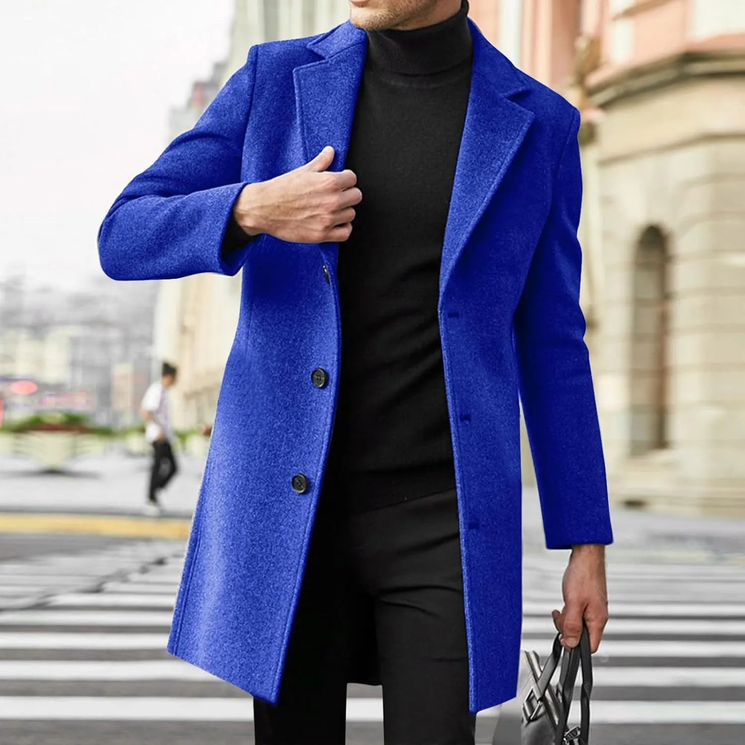 Men's Wool Blend Pea Coat Plus Size Notched Collar Single Breasted Trench Coats Fall Winter Warm Overcoat Jackets