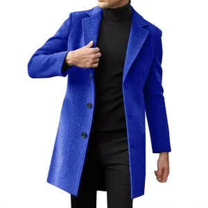 Men's Wool Blend Pea Coat Plus Size Notched Collar Single Breasted Trench Coats Fall Winter Warm Overcoat Jackets