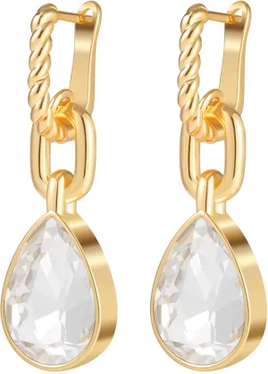 Mesovor Gold Crystal Hoop Earrings for Women Trendy, 18K Gold Plated Hoop Earrings | Emerald Green Black Crystal Dangling Earrings Jewelry Gift for Mother Wife