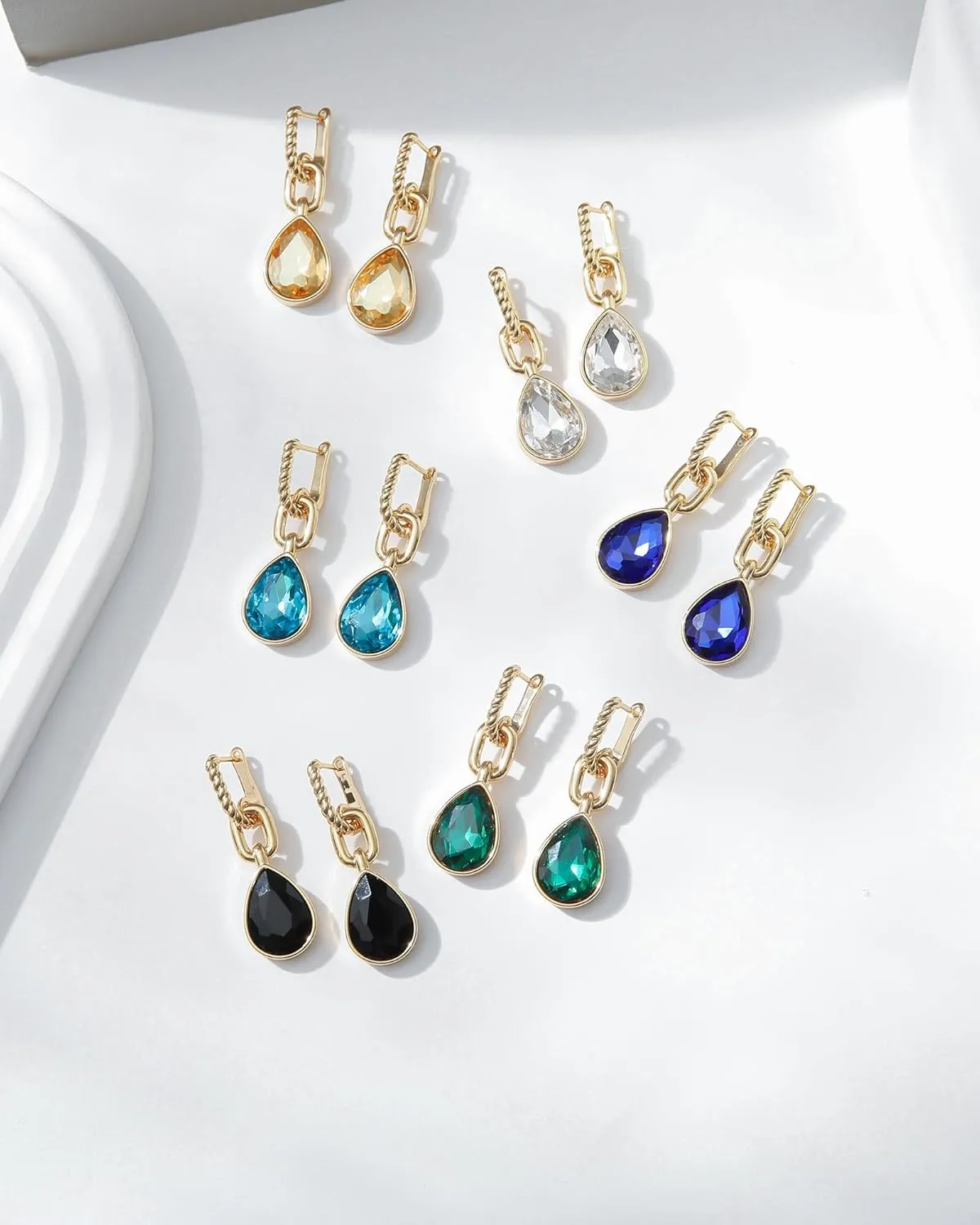 Mesovor Gold Crystal Hoop Earrings for Women Trendy, 18K Gold Plated Hoop Earrings | Emerald Green Black Crystal Dangling Earrings Jewelry Gift for Mother Wife