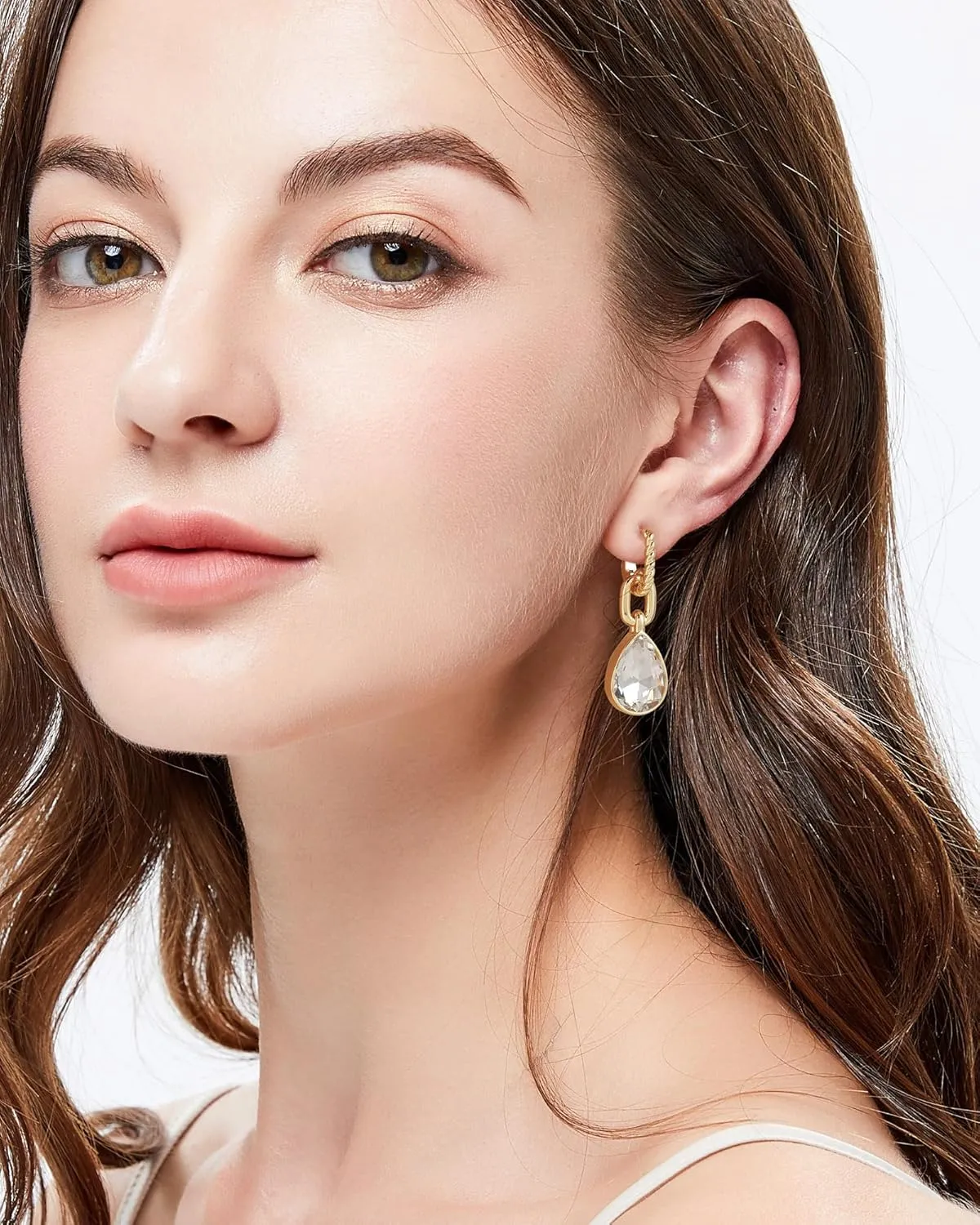 Mesovor Gold Crystal Hoop Earrings for Women Trendy, 18K Gold Plated Hoop Earrings | Emerald Green Black Crystal Dangling Earrings Jewelry Gift for Mother Wife