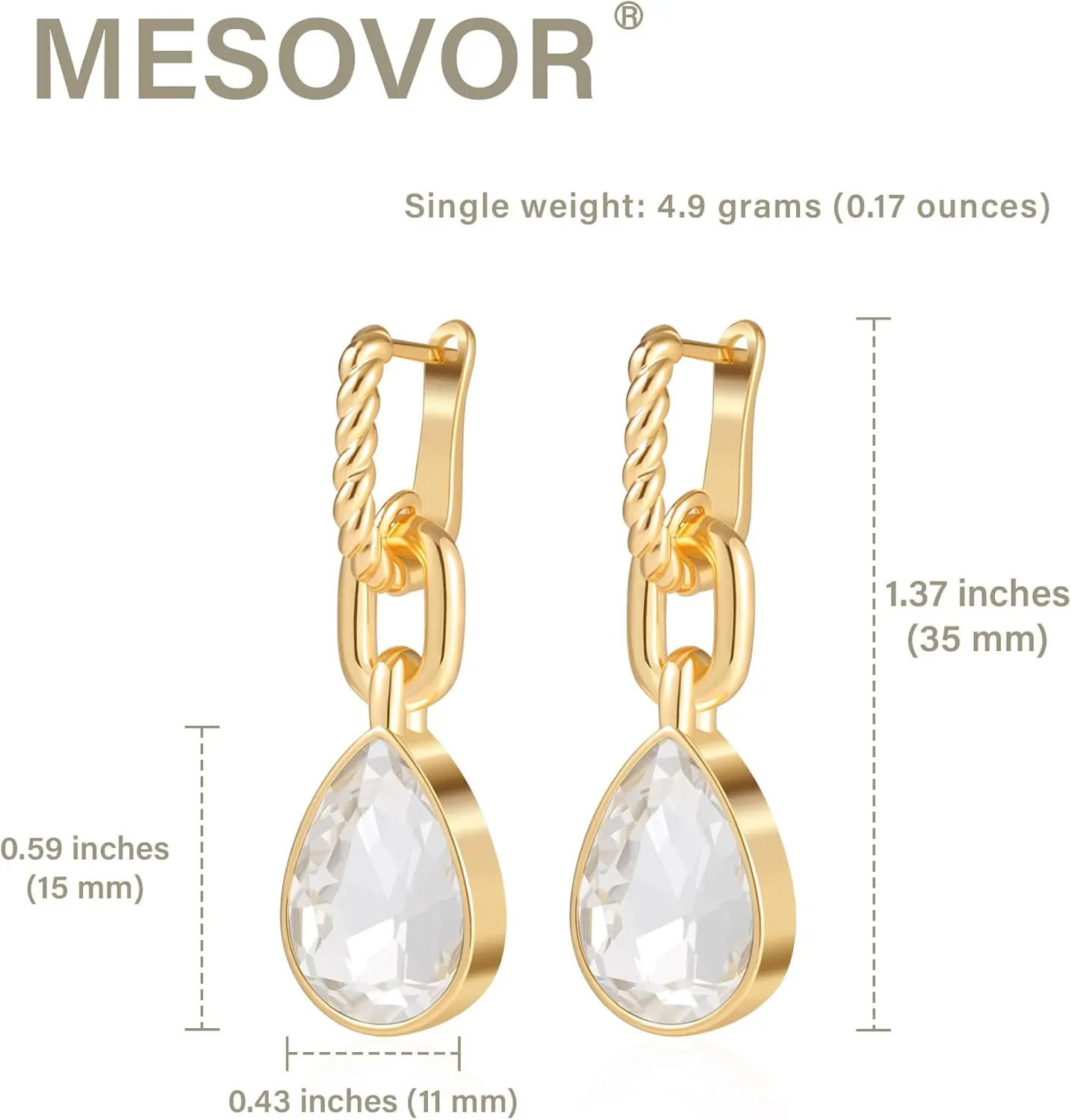 Mesovor Gold Crystal Hoop Earrings for Women Trendy, 18K Gold Plated Hoop Earrings | Emerald Green Black Crystal Dangling Earrings Jewelry Gift for Mother Wife