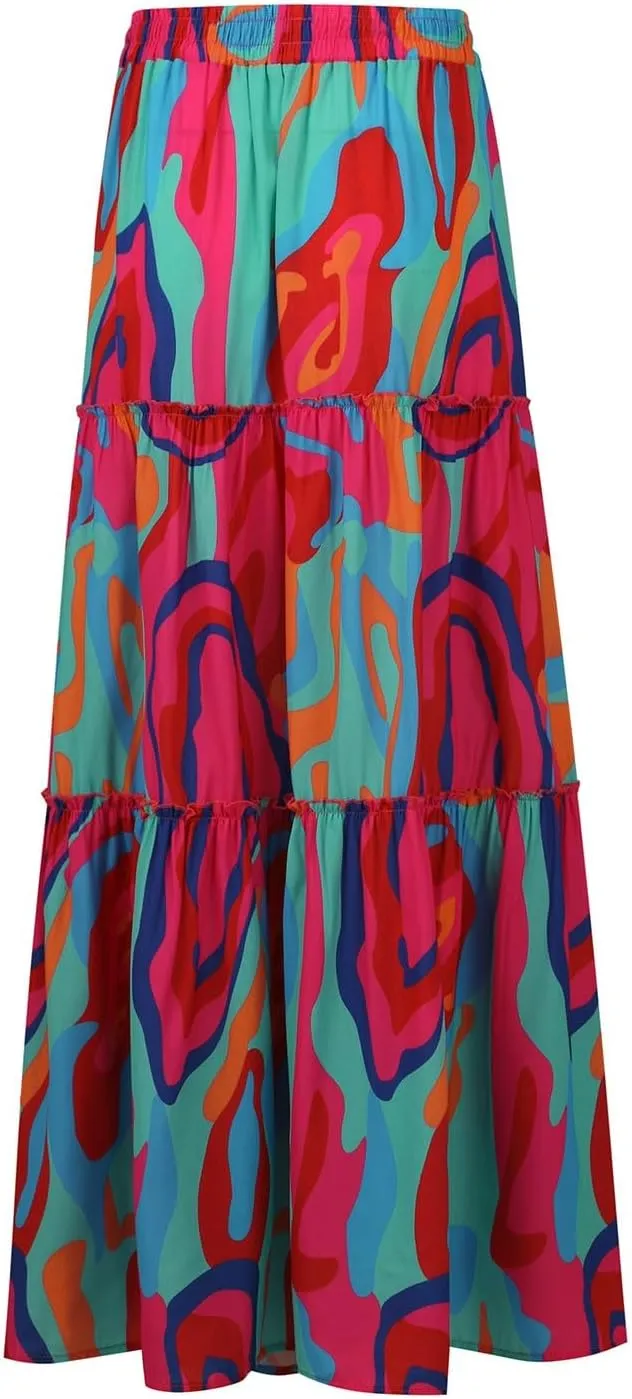 Midi Skirt,Linen Womens Boho Maxi Skirt with Pockets Trendy Flowy Long Skirts for Women 2025 Elastic High Waisted