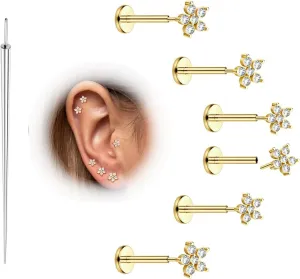 MILACOLATO 20G Threadless Flat Back Earrings Studs Hypoallergenic 316L Surgical Steel Push in Nose Rings 14K Gold Plated Nose Rings Studs Tragus Medusa Monroe Helix Labret Lip Nostril Cartilage Piercing Jewelry