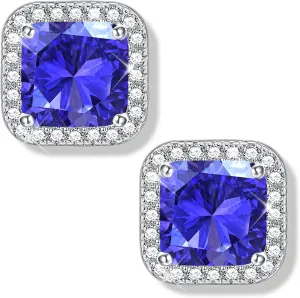MILACOLATO Cubic Zirconia Stud Earrings 18K Gold Plated Sterling Silver Post Earrings 10MM Square Round Heart Simulated Diamond Halo Stud Earrings Rhinestone Dance Competition Earrings for Women Hypoallergenic