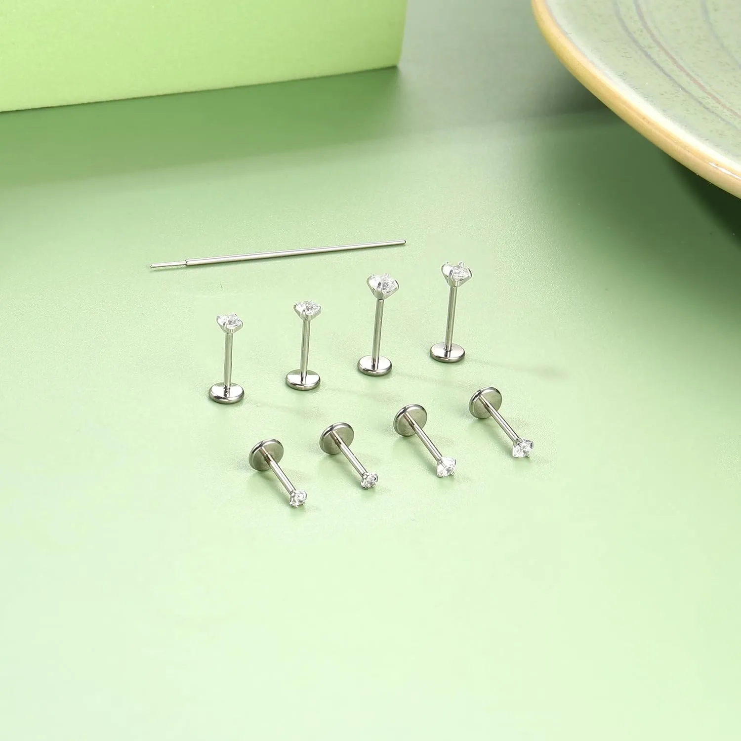 MILACOLATO G23 Titanium Threadless Flat Back Earrings Studs Hypoallergenic 14K Gold Filled Nose Rings Studs 20G/18G/16G Labret Studs Lip Ring Push in Helix Tragus Medusa Monroe Piercing Jewelry