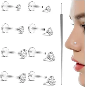 MILACOLATO G23 Titanium Threadless Flat Back Earrings Studs Hypoallergenic 14K Gold Filled Nose Rings Studs 20G/18G/16G Labret Studs Lip Ring Push in Helix Tragus Medusa Monroe Piercing Jewelry