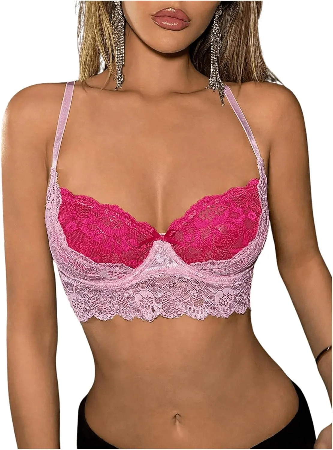 Milumia Women's Colorblock Lace Corset Crop Top Y2k Bralette Camisole Going Out