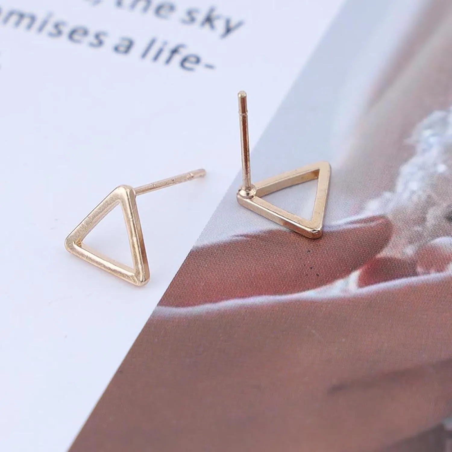 Minimalist Geometric Stud Earrings Hollow Triangle Earrings Tiny Gold Silver Earrings Open Triangle Stud Earrings Simple Earrings Stacking Earrings Jewelry for Women (Gold Triangle 1)