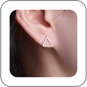 Minimalist Geometric Stud Earrings Hollow Triangle Earrings Tiny Gold Silver Earrings Open Triangle Stud Earrings Simple Earrings Stacking Earrings Jewelry for Women (Gold Triangle 1)