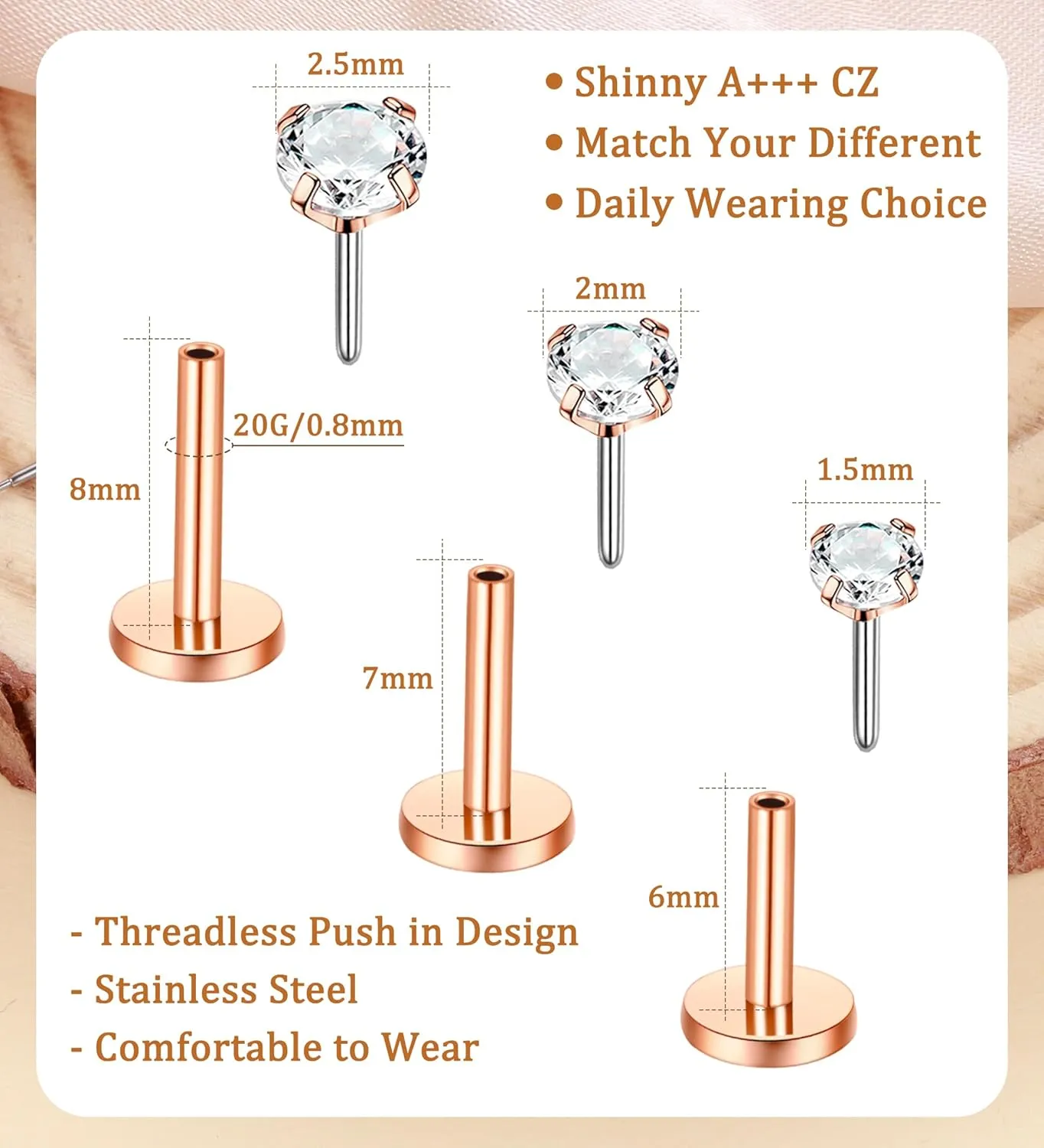 MJust Titanium Nose Ring Set, 18G Hypoallergenic L Shaped and Hoop Nose Stud Rings for Women & Men.