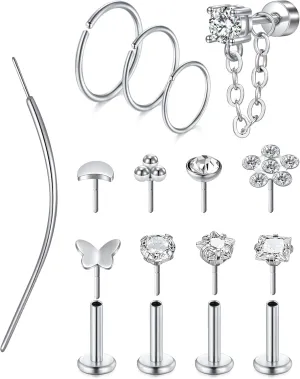 MODRSA Gold Cartilage Earring Silver Cartilage Piercing Jewelry 16g Helix Piercing Jewelry Cartilage Hoop Earring Helix Earrings Silver Cartilage Earring Stud 16 Gauge Cartilage Earrings for Women