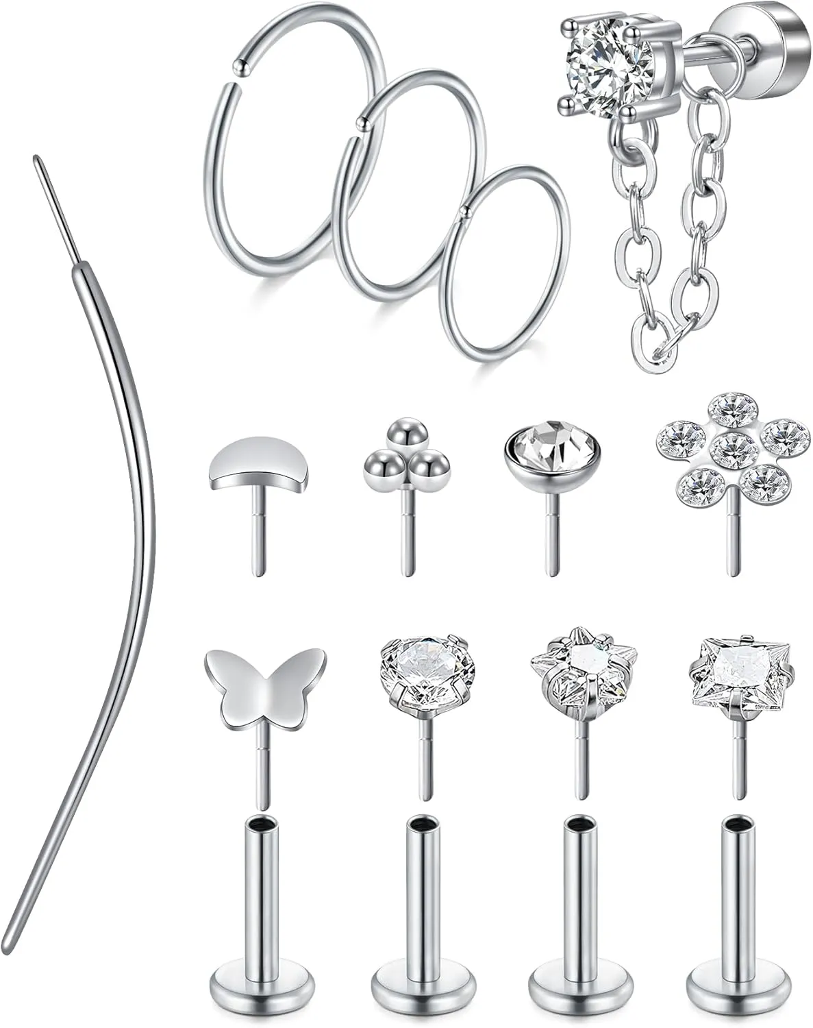 MODRSA Gold Cartilage Earring Silver Cartilage Piercing Jewelry 16g Helix Piercing Jewelry Cartilage Hoop Earring Helix Earrings Silver Cartilage Earring Stud 16 Gauge Cartilage Earrings for Women