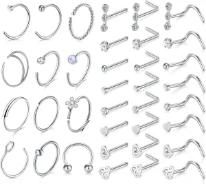 MODRSA Nose Rings - 20g Hoops & Studs in Surgical Steel & Silver Rose Gold