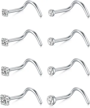 MODRSA Nose Studs 18g & 20g - L-Shaped Surgical Stainless Steel Diamond Studs for Women & Men - Corkscrew Nose Rings