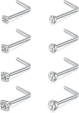 MODRSA Nose Studs 18g & 20g - L-Shaped Surgical Stainless Steel Diamond Studs for Women & Men - Corkscrew Nose Rings