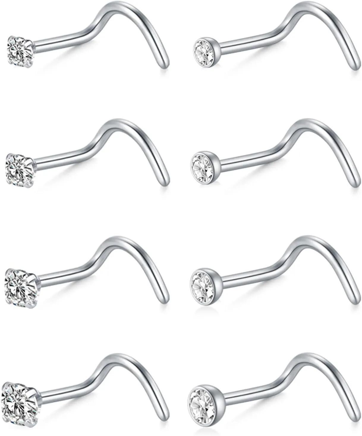 MODRSA Nose Studs 18g & 20g - L-Shaped Surgical Stainless Steel Diamond Studs for Women & Men - Corkscrew Nose Rings