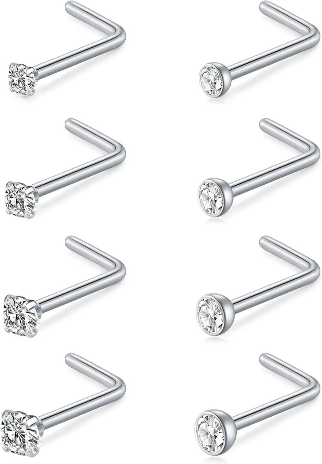 MODRSA Nose Studs 18g & 20g - L-Shaped Surgical Stainless Steel Diamond Studs for Women & Men - Corkscrew Nose Rings