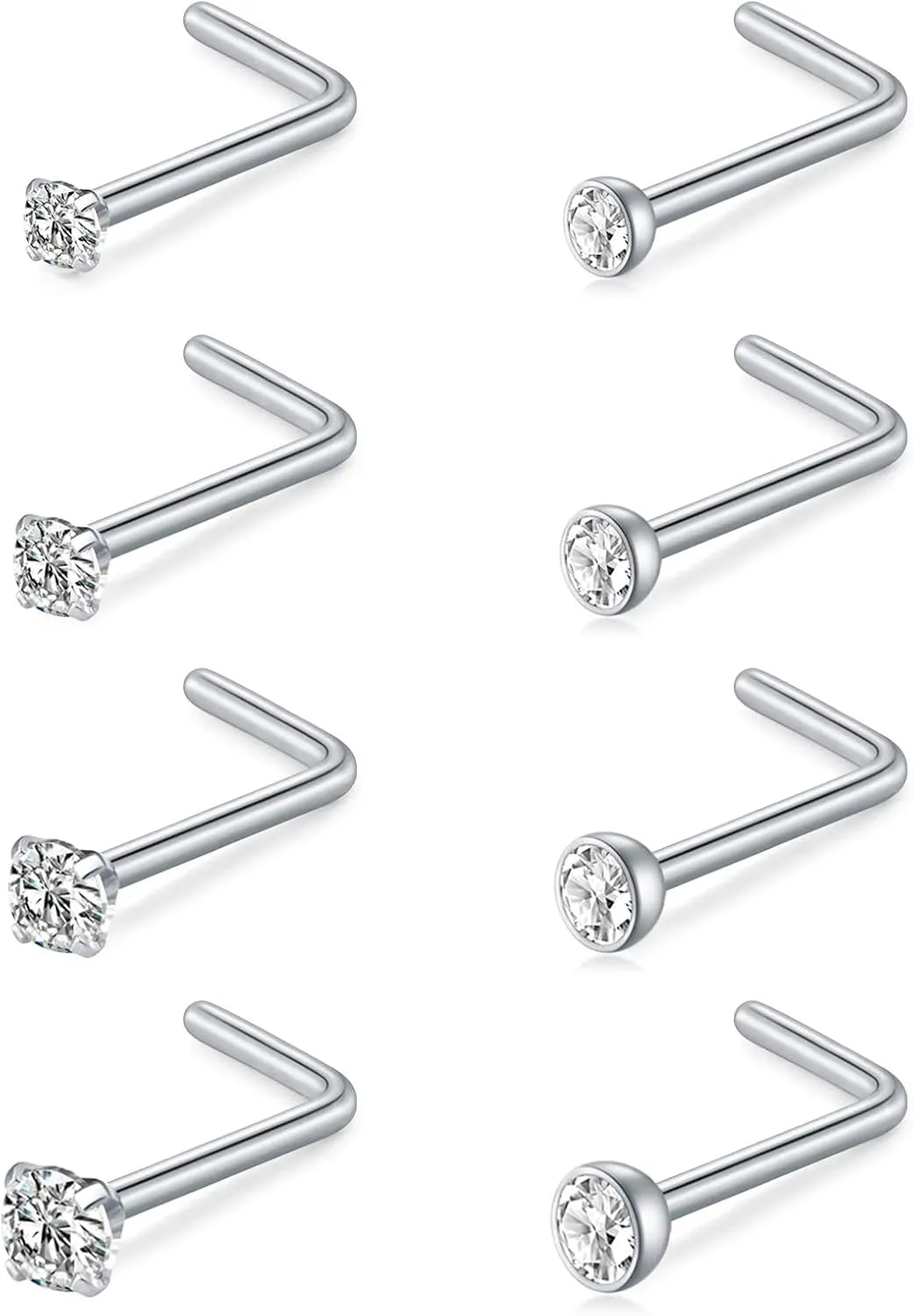 MODRSA Nose Studs 18g & 20g - L-Shaped Surgical Stainless Steel Diamond Studs for Women & Men - Corkscrew Nose Rings