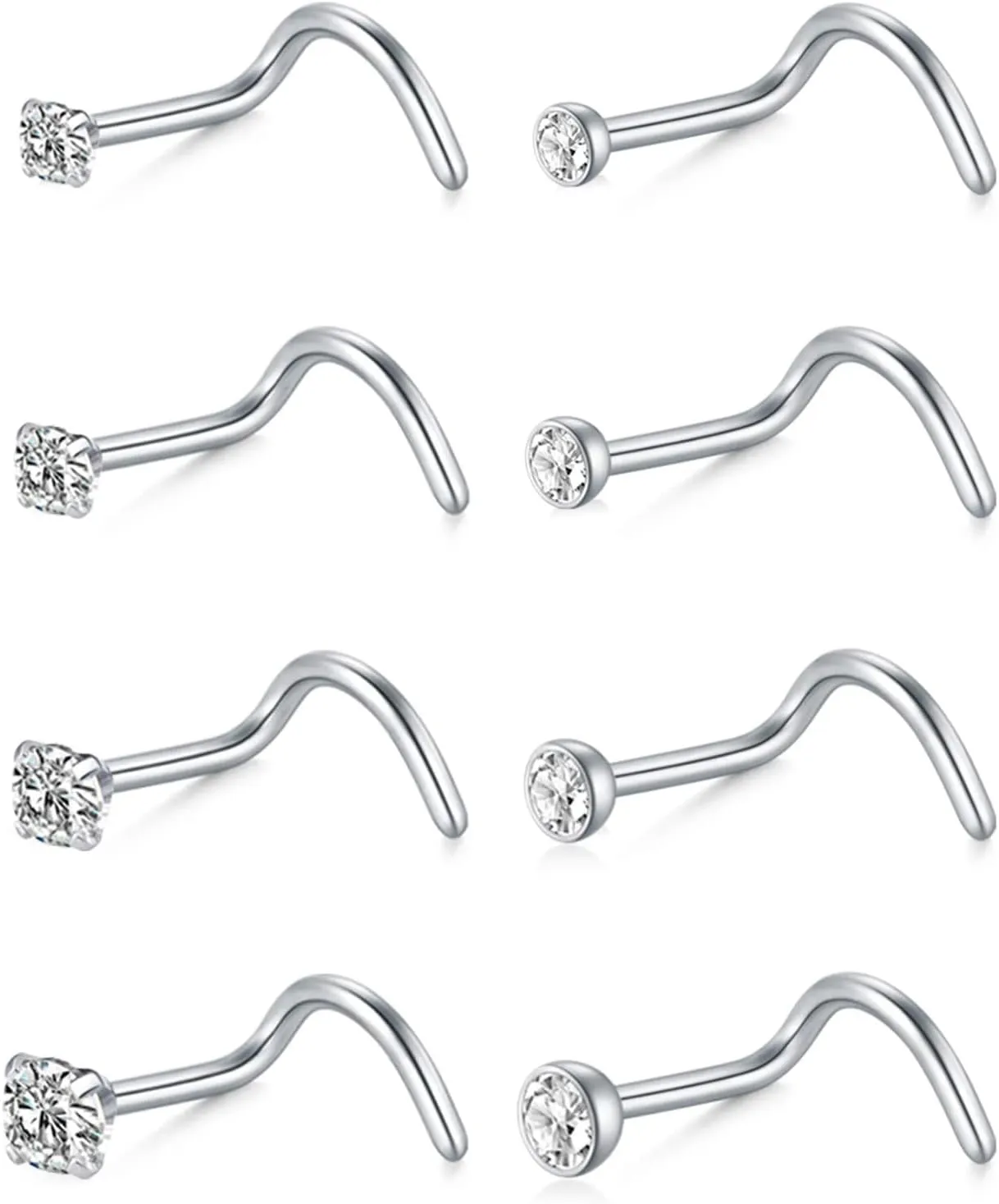 MODRSA Nose Studs 18g & 20g - L-Shaped Surgical Stainless Steel Diamond Studs for Women & Men - Corkscrew Nose Rings