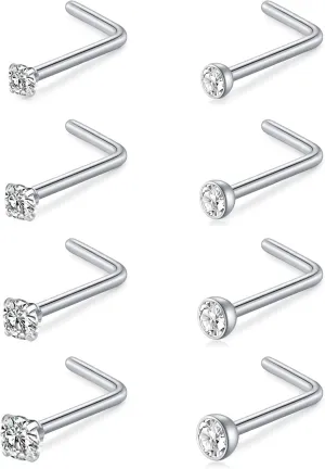 MODRSA Nose Studs 18g & 20g - L-Shaped Surgical Stainless Steel Diamond Studs for Women & Men - Corkscrew Nose Rings