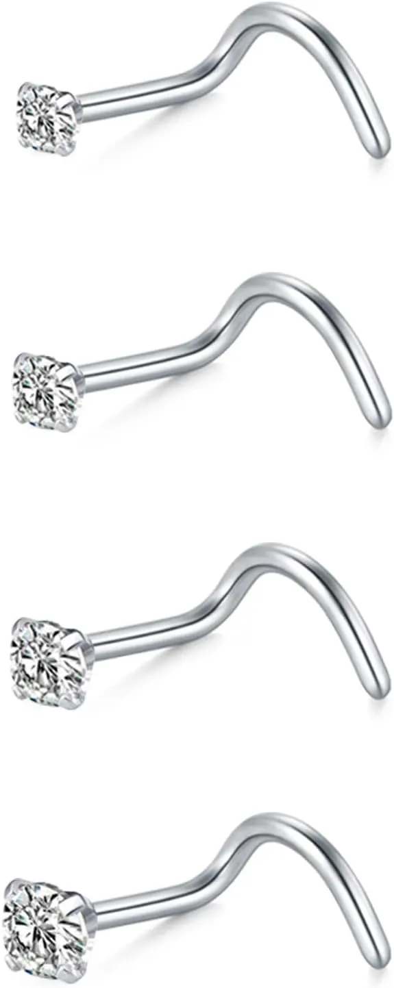 MODRSA Nose Studs 18g & 20g - L-Shaped Surgical Stainless Steel Diamond Studs for Women & Men - Corkscrew Nose Rings