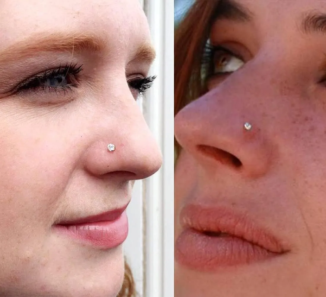 MODRSA Nose Studs 20g 22g Nose Stud L Shaped Diamond Nose Rings Stud for Women Surgical Steel Nose Rings Nose Screw Nose Piercing Stud Flower Heart Nostril Jewelry Silver Rose Gold