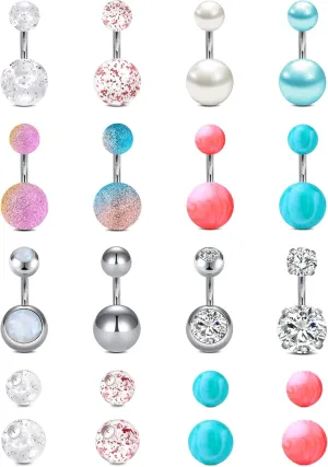 MODRSA Short Belly Button Ring Short Bar Belly Button Rings Surgical Stainless Steel Belly Ring 6mm Belly Button Rings Short Bar 1/4"