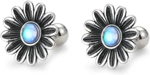 Moonstone Earrings,stud Earrings,stud Earrings for Women,sterling Silver Stud Earrings,Black Daisy Earrings,Applicable age (ladies over 12 years old)