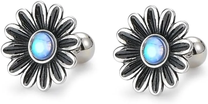 Moonstone Earrings,stud Earrings,stud Earrings for Women,sterling Silver Stud Earrings,Black Daisy Earrings,Applicable age (ladies over 12 years old)