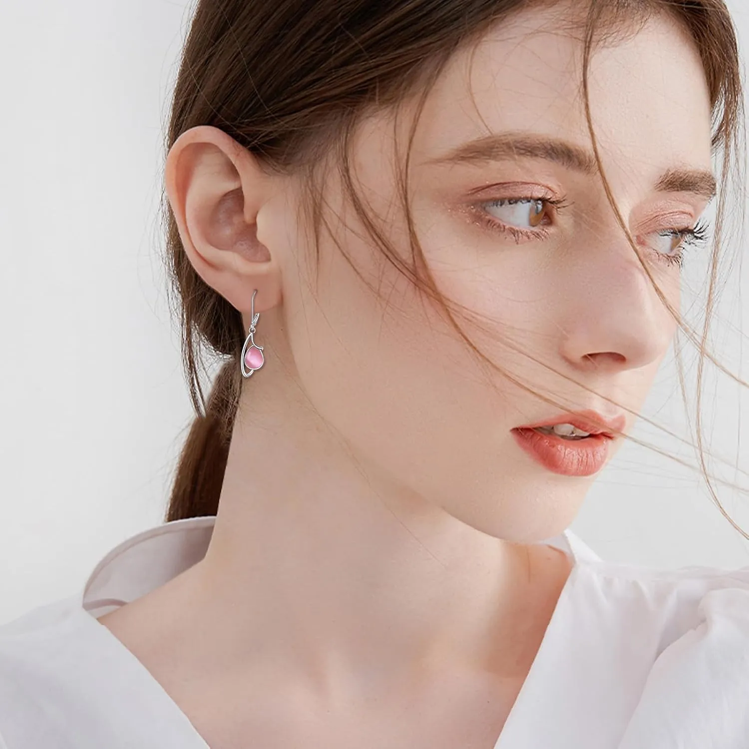 Moonstone/Larimar/Moss Agate/Pink Opal Earrings for Women Sterling Silver Gemstone Drop Earrings Leverback Earrings Jewelry Gifts for Girls