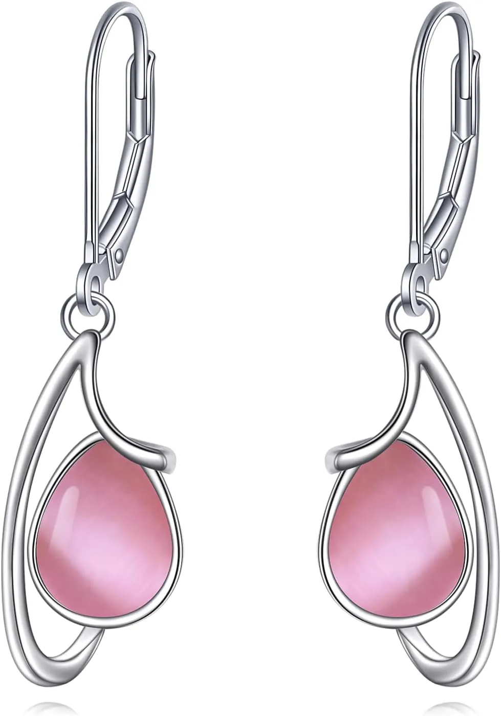 Moonstone/Larimar/Moss Agate/Pink Opal Earrings for Women Sterling Silver Gemstone Drop Earrings Leverback Earrings Jewelry Gifts for Girls