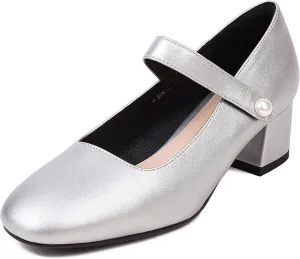 Naiyee Mary Jane Shoes Women Chunky Heel Ankle Strap Dress Shoes for Women Low Heels Close Rounded Toe Pumps
