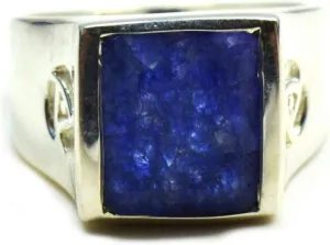 Natural Indian Blue Sapphire Men Ring Bold 925 Sterling Silver Handcrafted Ring Sizes 13.5