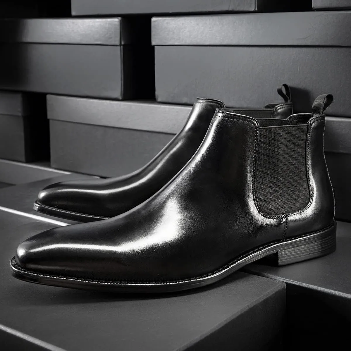 New Men Chelsea Boots Elastic Sided Cowhide Leather Non Slip Anti-slip Waterproof Slip Dress Fashion Pull On