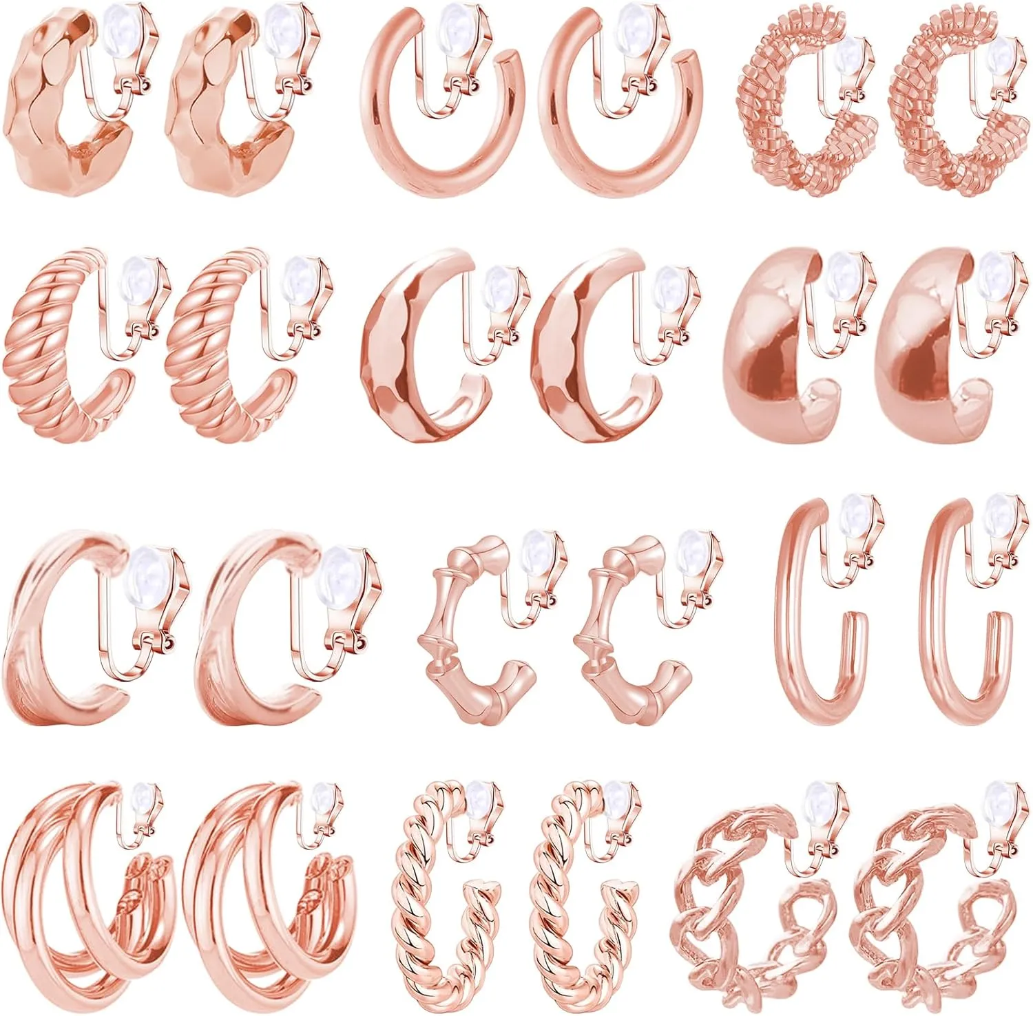 NEWITIN 12 Pairs Gold Clip On Hoop Earrings for Women Retro Chunky Hoop Earring Multiple No Piercing Fake Earring Clip On Earrings for Women