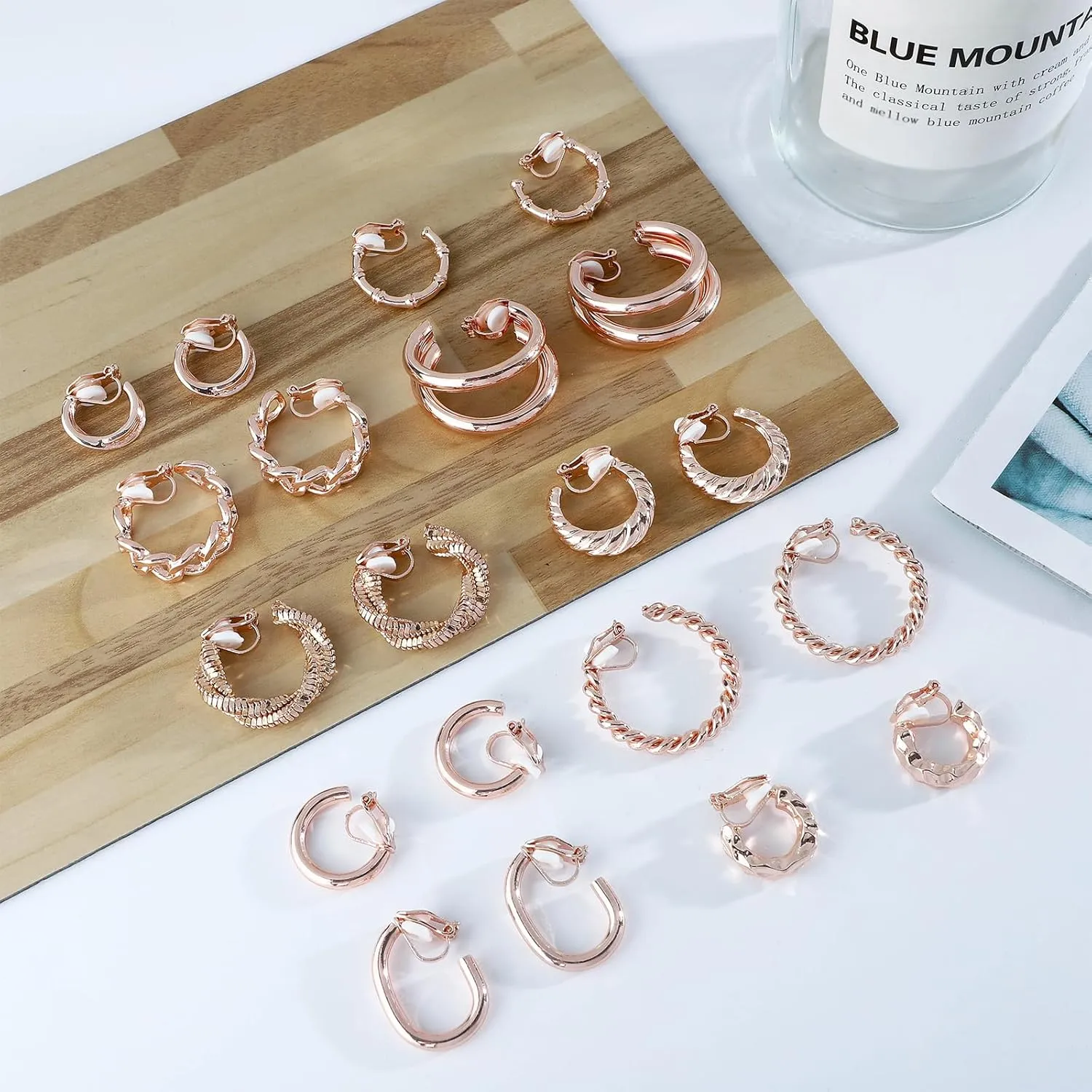 NEWITIN 12 Pairs Gold Clip On Hoop Earrings for Women Retro Chunky Hoop Earring Multiple No Piercing Fake Earring Clip On Earrings for Women