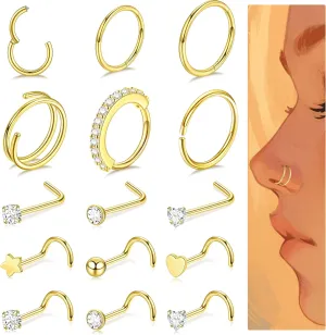 Nose Piercings Studs Hoop Nose Rings for Women Gold Plated