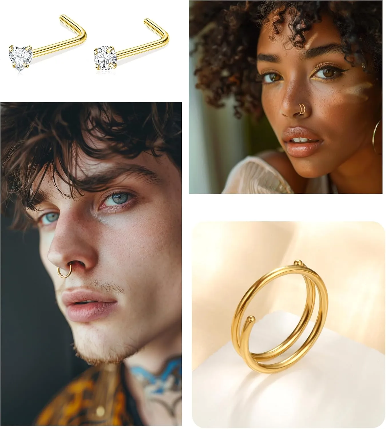Nose Piercings Studs Hoop Nose Rings for Women Gold Plated