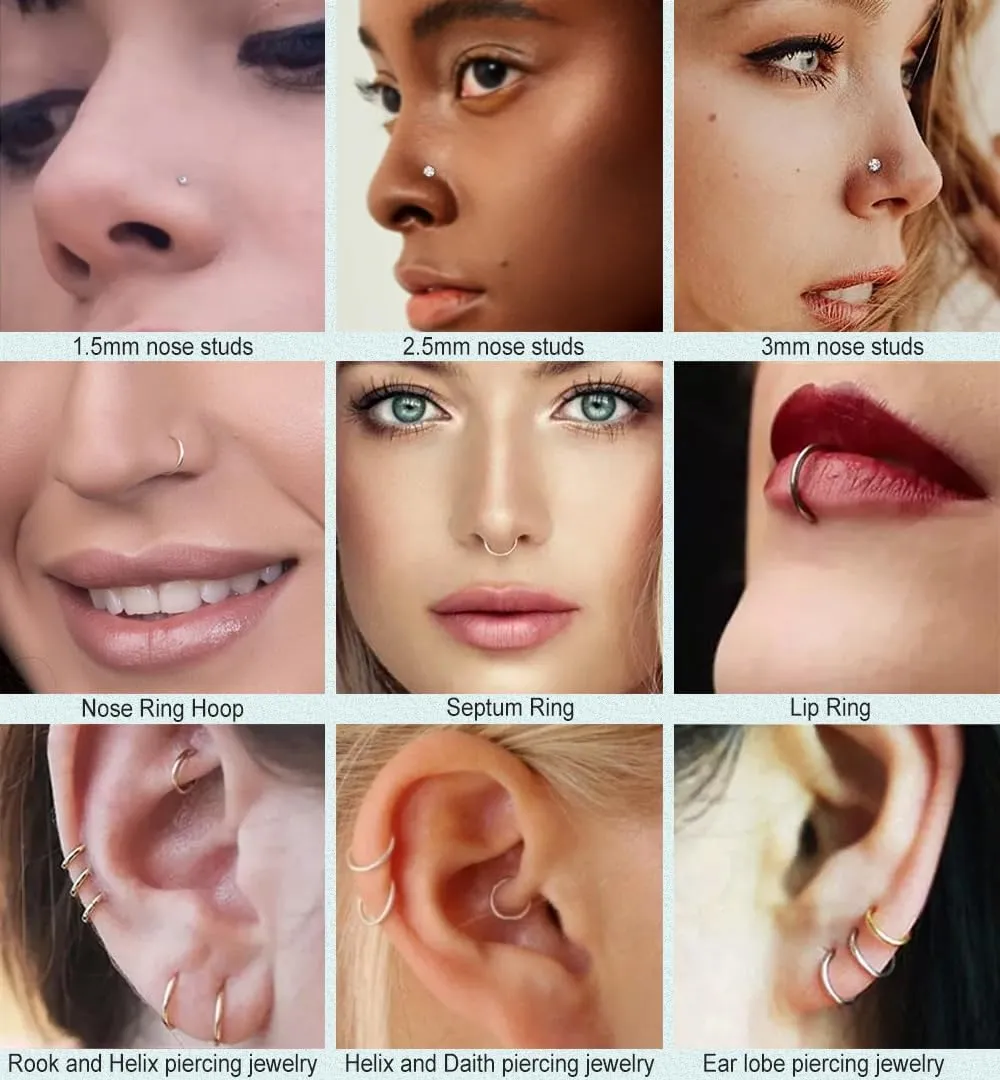 Nose Rings Studs G23 Titanium 20G Nose Studs for Women Men 18G Nose Rings Hoop Hypoallergenic Nose Piercings Jewelry 1.5/2/2.5/3 mm CZ L Shape Nose Screw Studs Hoop Rings for Helix Cartilage