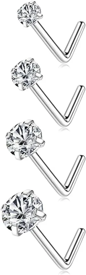 Nose Rings Studs G23 Titanium 20G Nose Studs for Women Men 18G Nose Rings Hoop Hypoallergenic Nose Piercings Jewelry 1.5/2/2.5/3 mm CZ L Shape Nose Screw Studs Hoop Rings for Helix Cartilage