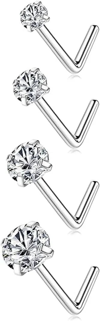 Nose Rings Studs G23 Titanium 20G Nose Studs for Women Men 18G Nose Rings Hoop Hypoallergenic Nose Piercings Jewelry 1.5/2/2.5/3 mm CZ L Shape Nose Screw Studs Hoop Rings for Helix Cartilage