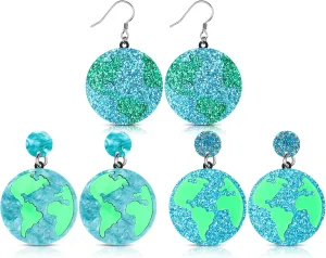 Nosiny 3 Pairs of Planet Earrings Earth Globe Art Earrings for Women Jewelry Gifts Handmade Acrylic Planet Universe Creative Drop Dangle Earrings Chic Lightweight for Teachers, Educators, Earth Day