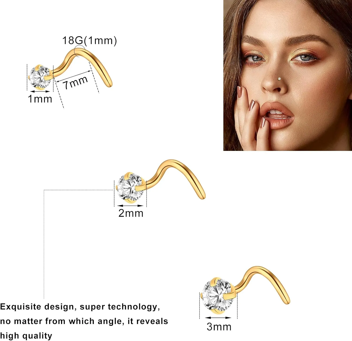 ONESING 23-40 Pcs Gold Nose Rings & Studs - 18G & 20G Nose Piercing Jewelry - L Shape, Hoop & Screw Body Jewelry for Women & Men