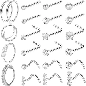 ONESING 23-40 Pcs Gold Nose Rings & Studs - 18G & 20G Nose Piercing Jewelry - L Shape, Hoop & Screw Body Jewelry for Women & Men