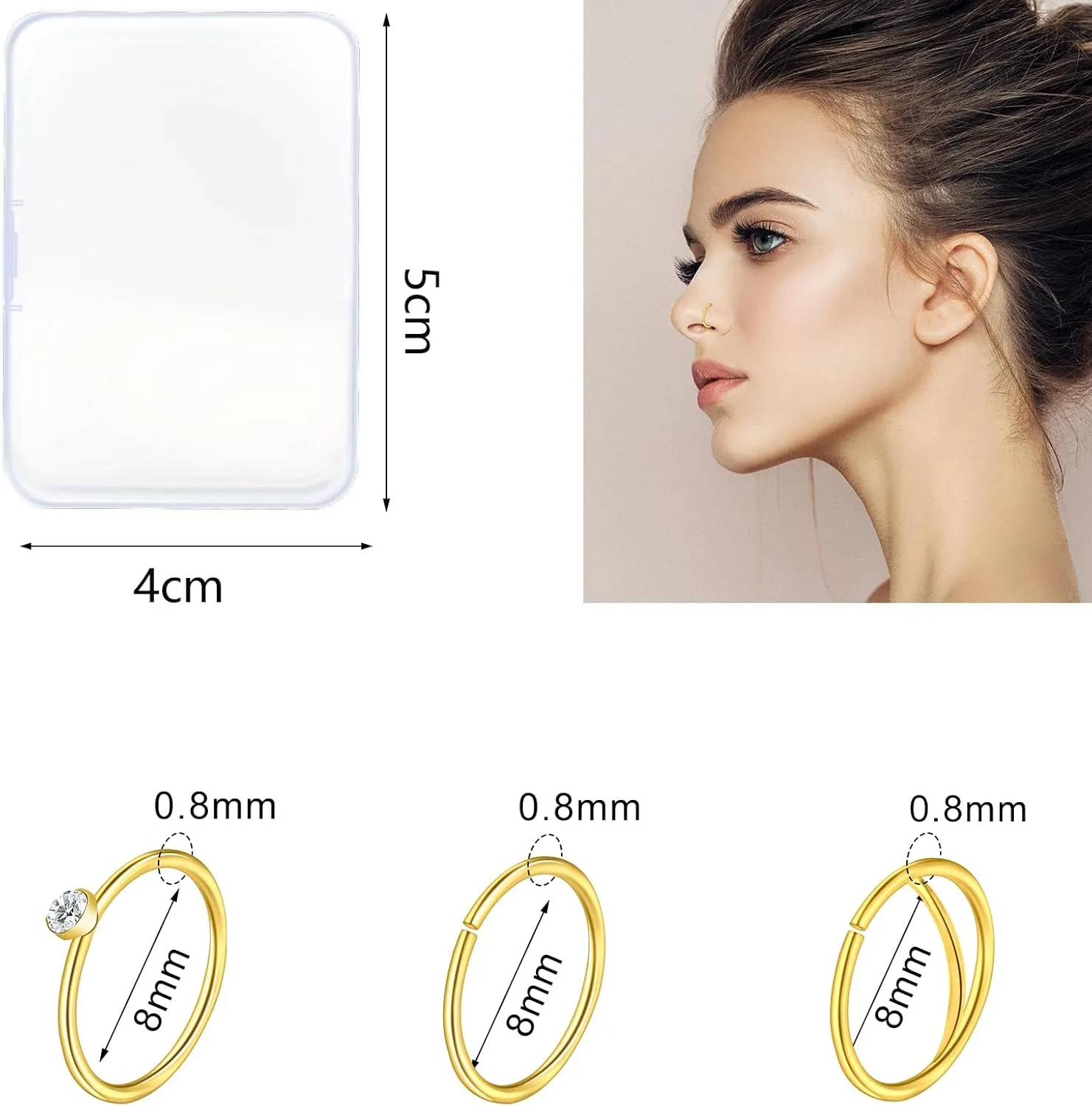 ONESING 23-40 Pcs Gold Nose Rings & Studs - 18G & 20G Nose Piercing Jewelry - L Shape, Hoop & Screw Body Jewelry for Women & Men