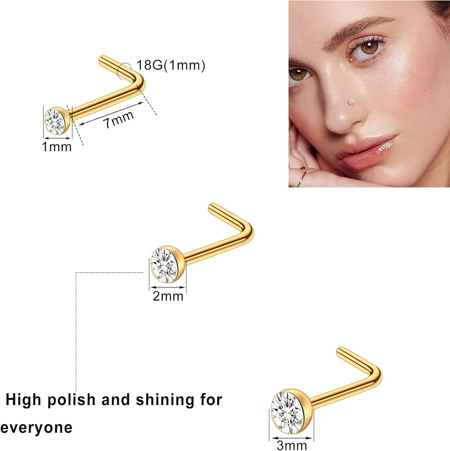 ONESING 23-40 Pcs Gold Nose Rings & Studs - 18G & 20G Nose Piercing Jewelry - L Shape, Hoop & Screw Body Jewelry for Women & Men